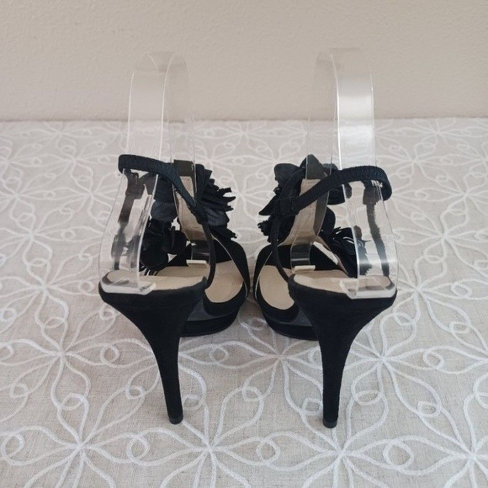 Colin Stuart Black Slingback Suede Flower Heels Sandals - Picture 5 of 16